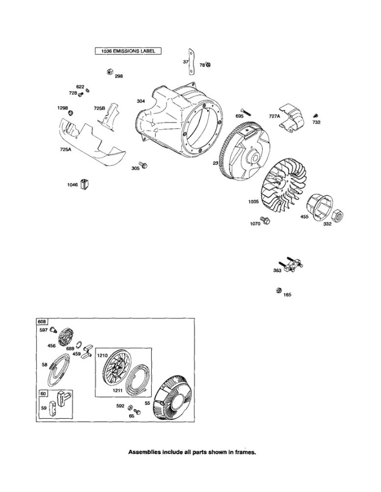 Rewind Starter/Blower Housing Diagram and Parts List for 210400 0035-0570 Briggs and Stratton Engine